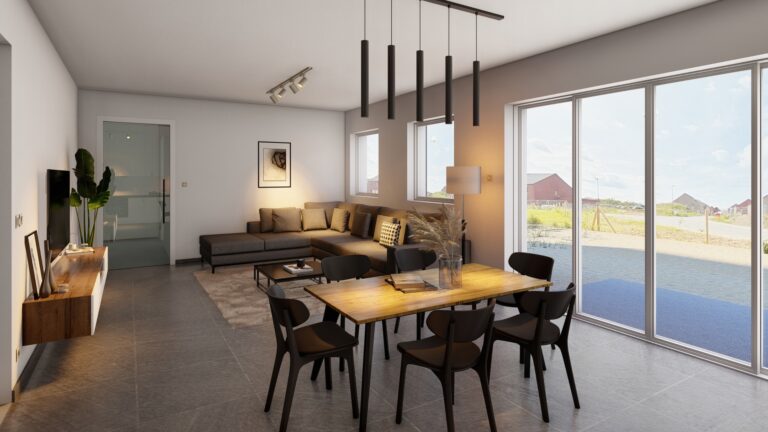 Un grand salon living et une cuisine full équipée