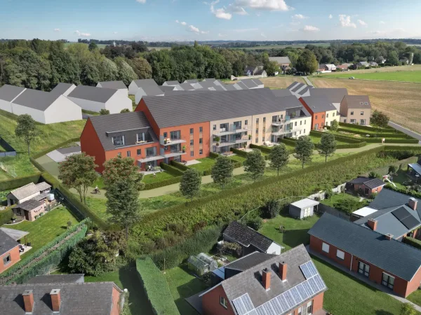 Brugelette vue aérienne arrière appartements et maisons