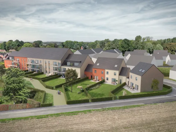 Brugelette vue aérienne arrière maisons et appartements
